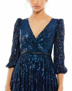 Sequined Wrap Over 3/4 Sleeve Gown 31 Sequined Wrap Over 3/4 Sleeve Gown -Women's Skirt 5509 Midnight CL 1