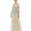 Sequined Wrap Over 3/4 Sleeve Gown -Women's Skirt 5509 SilverNude AB