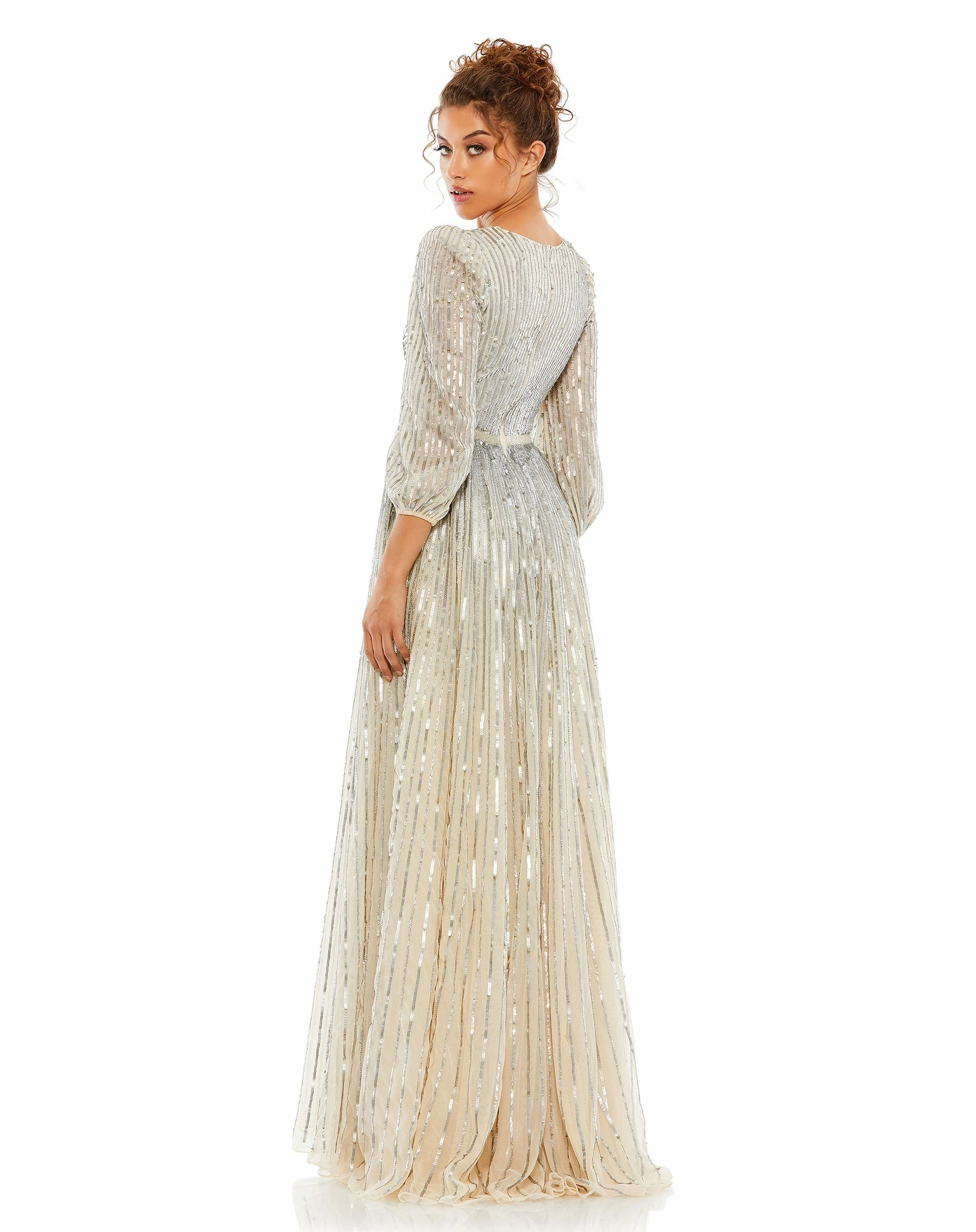 Sequined Wrap Over 3/4 Sleeve Gown 4 Sequined Wrap Over 3/4 Sleeve Gown - Image 2