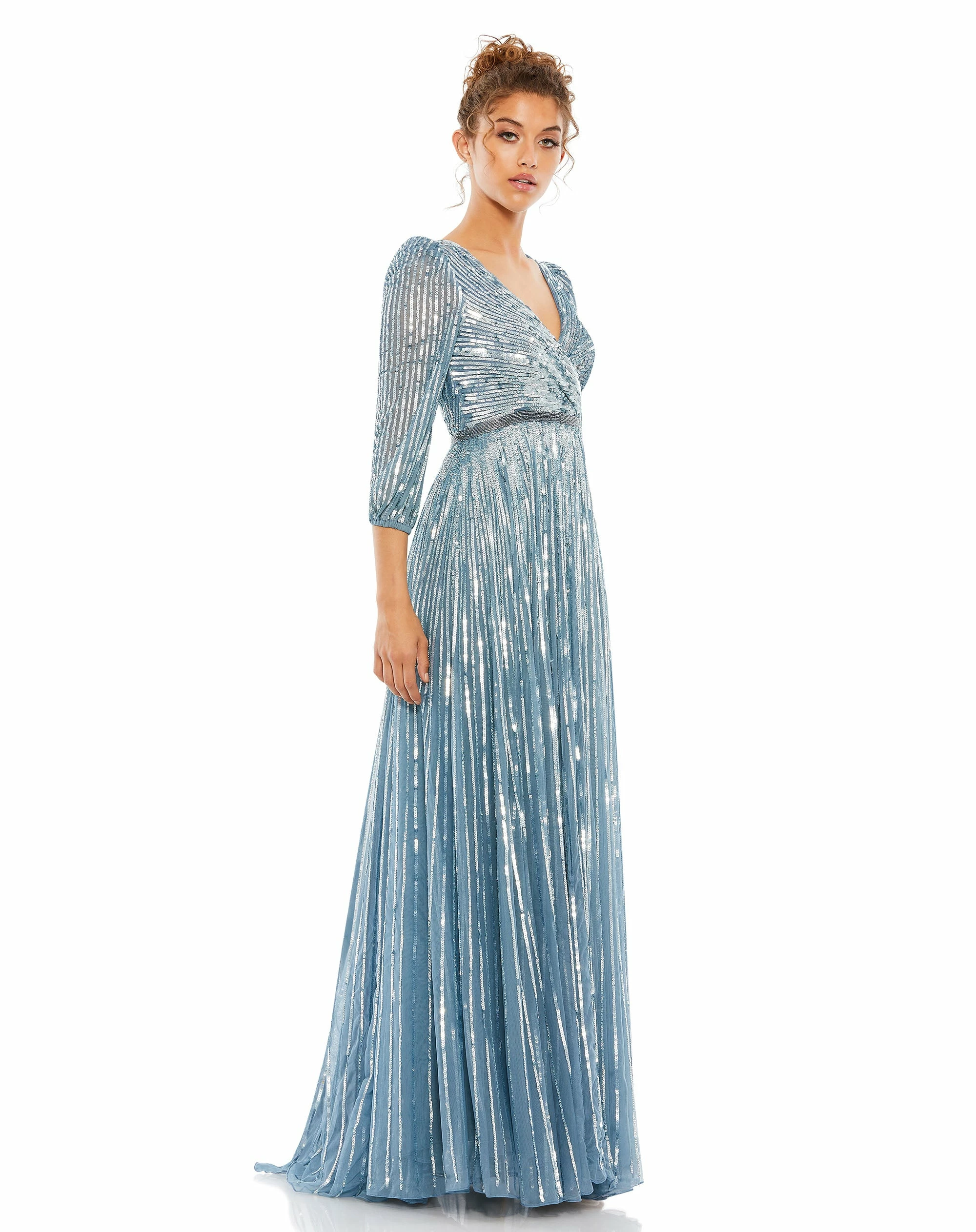Sequined Wrap Over 3/4 Sleeve Gown 13 Sequined Wrap Over 3/4 Sleeve Gown - Image 11