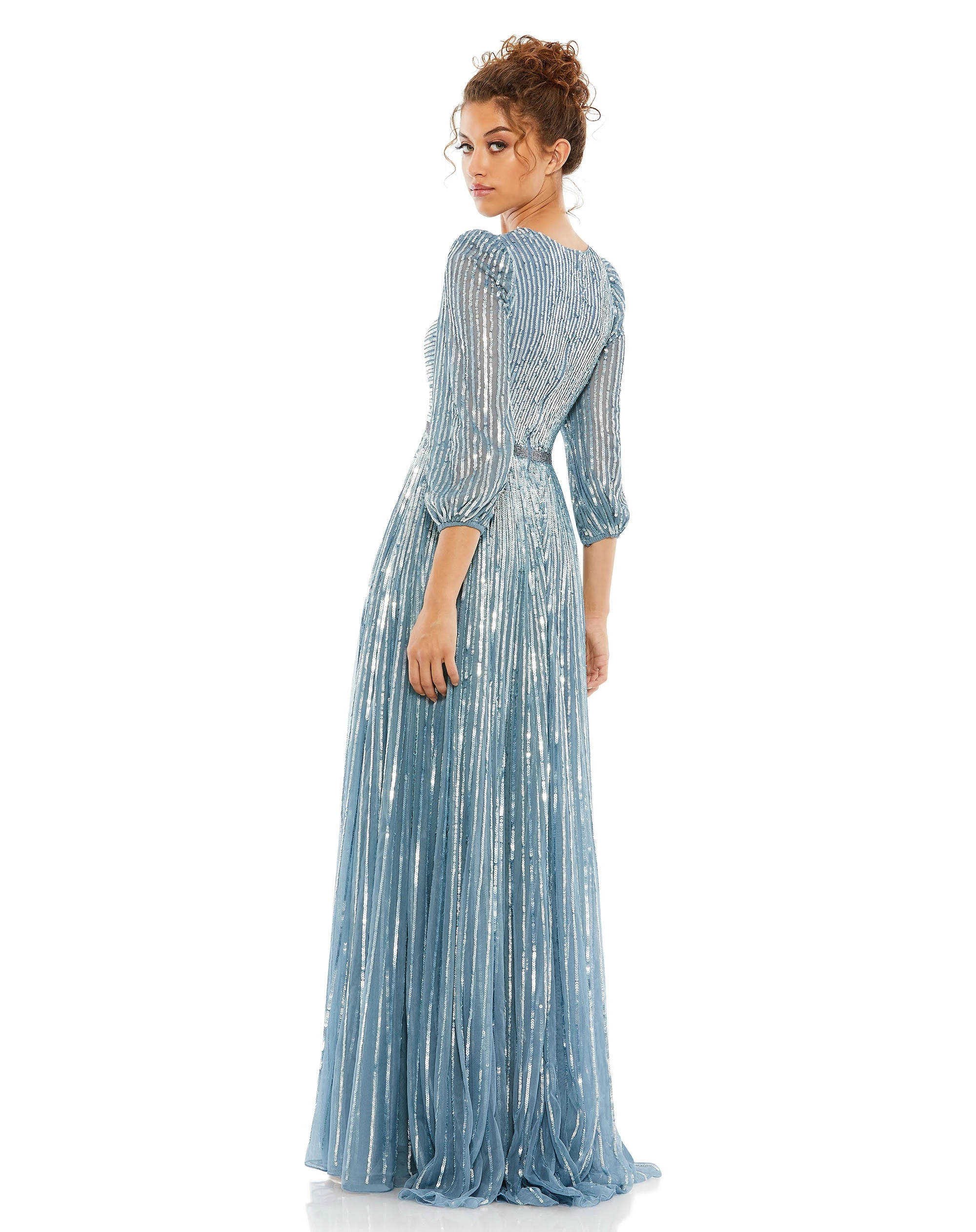 Sequined Wrap Over 3/4 Sleeve Gown 11 Sequined Wrap Over 3/4 Sleeve Gown - Image 9