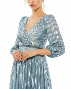 Sequined Wrap Over 3/4 Sleeve Gown 27 Sequined Wrap Over 3/4 Sleeve Gown -Women's Skirt 5509 SlateBlue CL