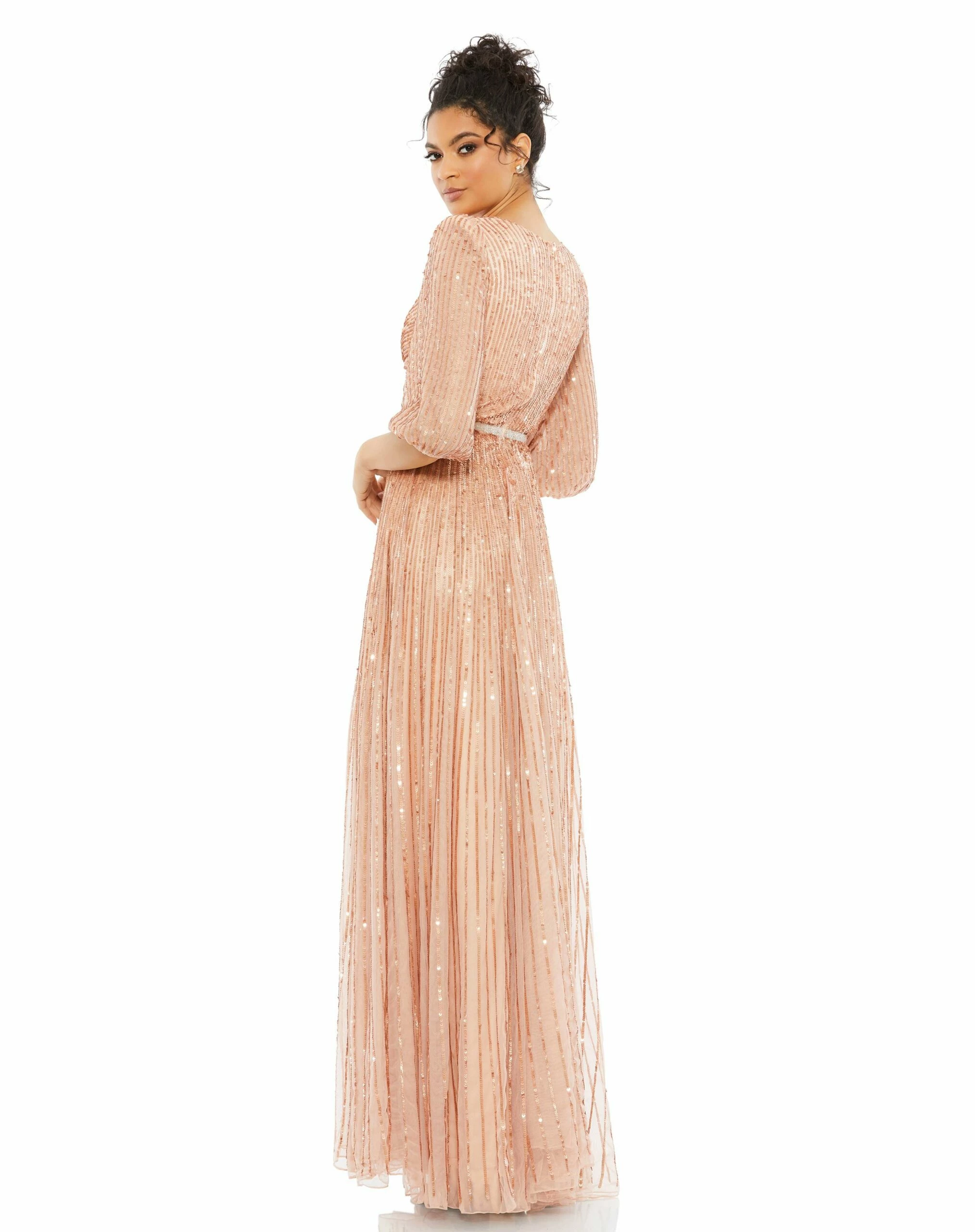 Sequined Wrap Over 3/4 Sleeve Gown 9 Sequined Wrap Over 3/4 Sleeve Gown - Image 7