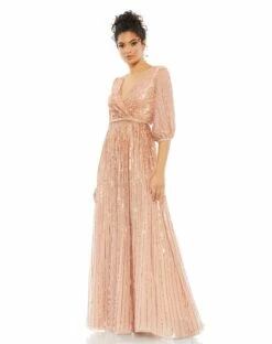Sequined Wrap Over 3/4 Sleeve Gown 22 Sequined Wrap Over 3/4 Sleeve Gown -Women's Skirt 5509 APR Default 1 WS