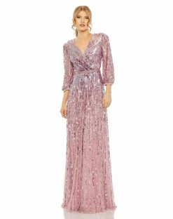 Sequined Wrap Over 3/4 Sleeve Gown 33 Sequined Wrap Over 3/4 Sleeve Gown -Women's Skirt 5509 MAU Default 1 WS
