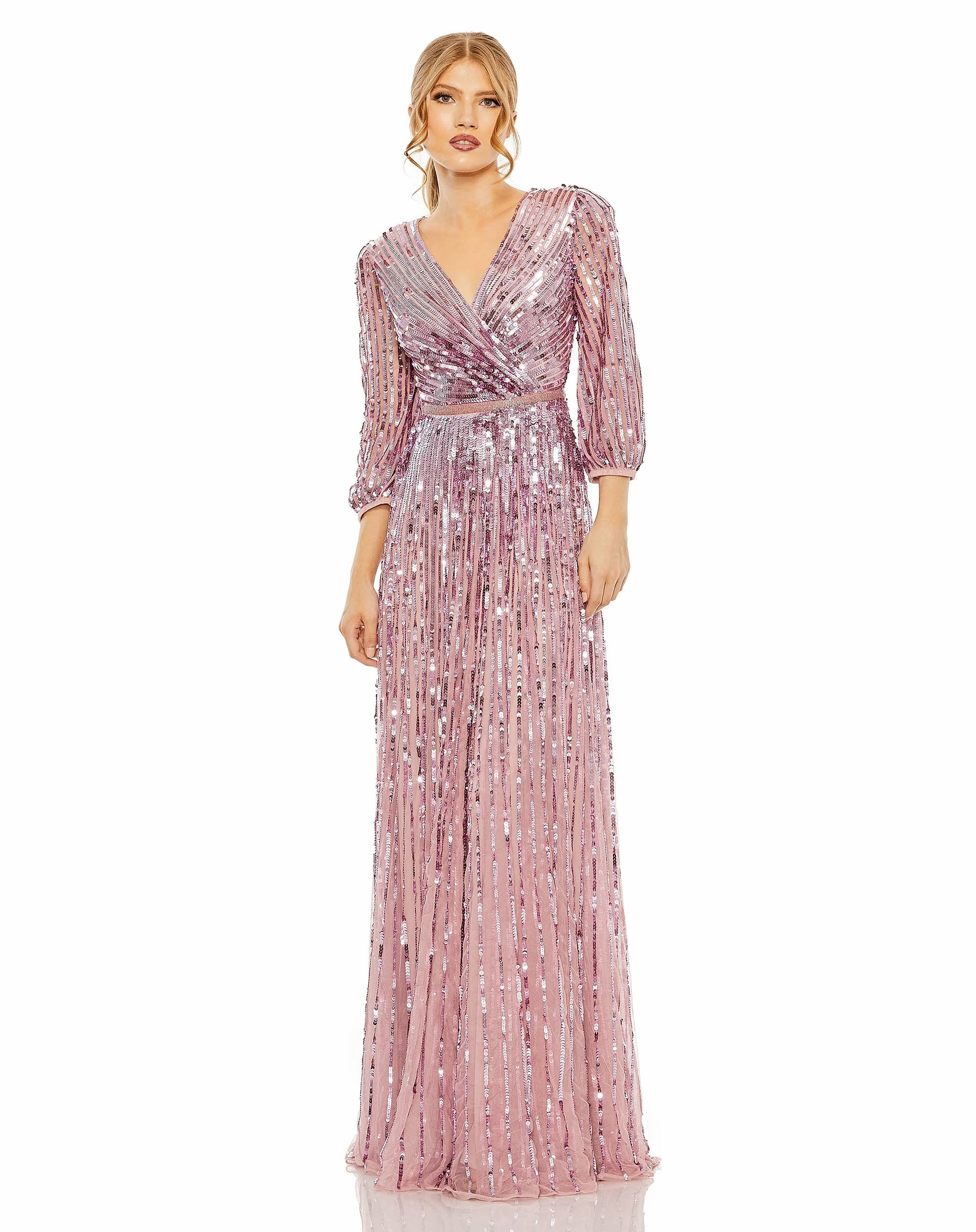 Sequined Wrap Over 3/4 Sleeve Gown 18 Sequined Wrap Over 3/4 Sleeve Gown - Image 16