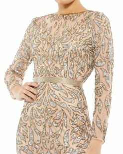 Embellished Illusion Sheath Dress -Women's Skirt 5521 Mocha CL
