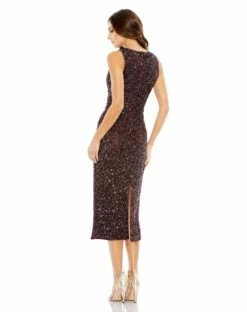 Sleeveless Sequined Midi Sheath Dress -Women's Skirt 5526 Mahogany BK