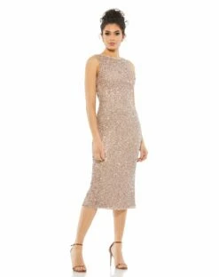 Sleeveless Sequined Midi Sheath Dress -Women's Skirt 5526 ROW 1 WS
