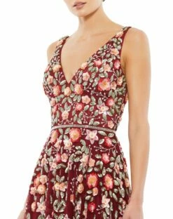 DEEP V MIDI DRESS -Women's Skirt 5527 BurgundyMulti CL