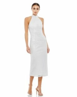 Hand Embellished Halter Neck Midi Sheath Dress -Women's Skirt 5531 WHT 1 WS ba7ad636 c78b 4b12 8a23 ffa29e7008e9