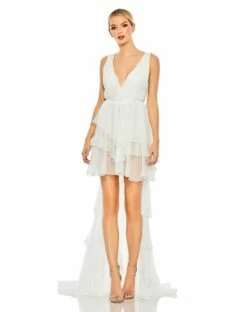 High Low Tiered Gown With Built In Bodysuit