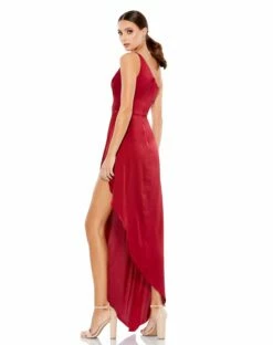 One Shoulder Hi-Low Draped Charmeuse Dress -Women's Skirt 55324 DeepRed BK 10428a45 d3a1 4ef1 b135 e0038369777a