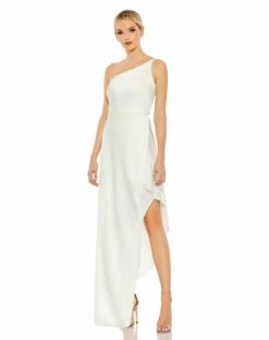 One Shoulder Hi-Low Draped Charmeuse Dress -Women's Skirt 55324 White AB 5f1749cb 3d4a 4b31 b106 28b1930fca9f