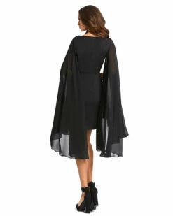 Cape Sleeve V Neck Fitted Dress -Women's Skirt 55358 BLK 3 WS