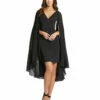 Cape Sleeve V Neck Fitted Dress -Women's Skirt 55358 BLK Default 1 WS
