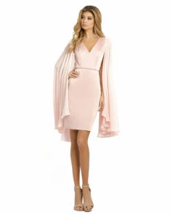 Cape Sleeve V Neck Fitted Dress -Women's Skirt 55358 BSH 1 WS