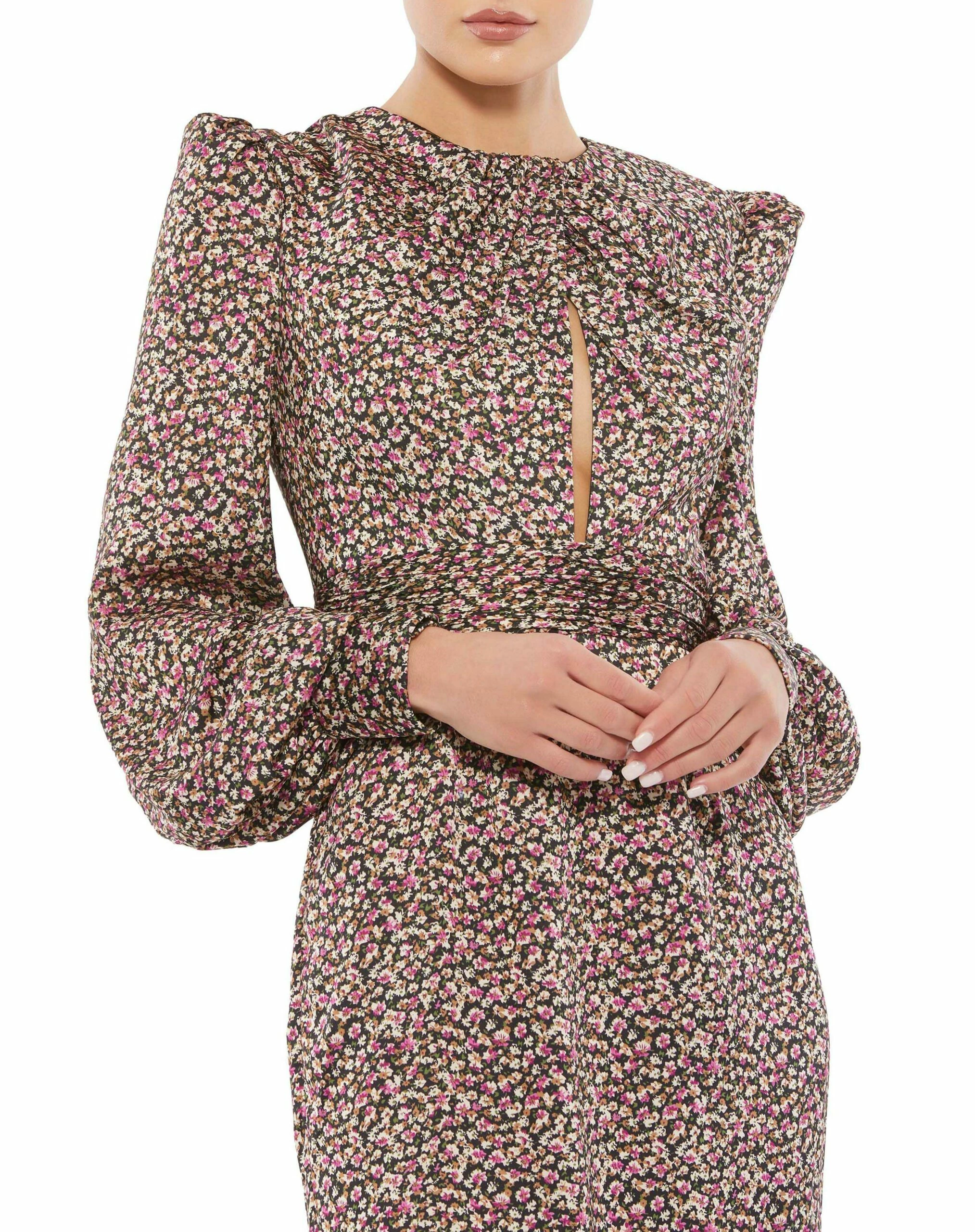 Floral Print Keyhole Long Sleeve Mini Dress 5 Floral Print Keyhole Long Sleeve Mini Dress - Image 3