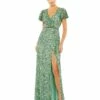 Sequined Wrap Over Butterfly Sleeve Draped Gown 2 Sequined Wrap Over Butterfly Sleeve Draped Gown -Women's Skirt 5540 Sage AB