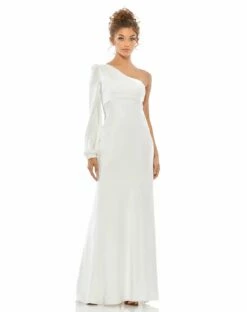 One Shoulder Blouson Sleeve Gown 12 One Shoulder Blouson Sleeve Gown -Women's Skirt 55401 WHT 1 WS