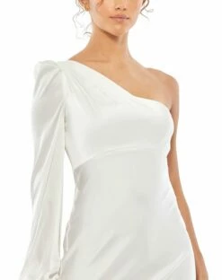 One Shoulder Blouson Sleeve Gown 15 One Shoulder Blouson Sleeve Gown -Women's Skirt 55401 WHT 3 WS