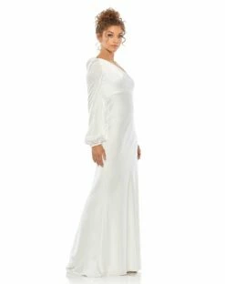 One Shoulder Blouson Sleeve Gown 14 One Shoulder Blouson Sleeve Gown -Women's Skirt 55401 WHT 4 WS