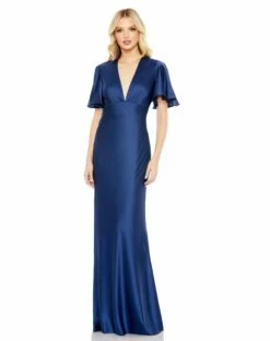 Flounce V-Neck Charmeuse Gown -Women's Skirt 55402 Sapphire AB