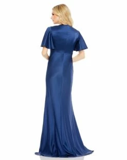 Flounce V-Neck Charmeuse Gown -Women's Skirt 55402 Sapphire BK