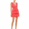 Pleated V Neck Tiered Ruffle Mini Dress