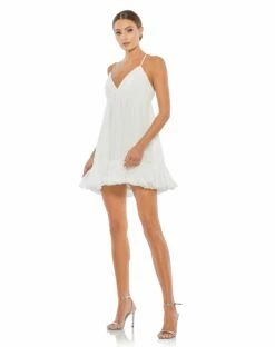 Ruffle V-Neck Criss-Cross Mini Dress -Women's Skirt 55417 WHT 1 WS 8943453b 90ba 460d b24e 28fb2aea04cb