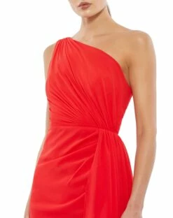 Asymmetrical Draped One Shoulder Mini Dress -Women's Skirt 55419 Red CL