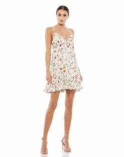 Butterfly Print Ruffle Hem Mini Dress