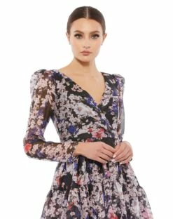 Floral Print Faux Wrap Long Sleeve Mini Dress -Women's Skirt 55423 BMU 3 WS