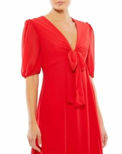 V Neck Bow Detail Flowy Midi Dress -Women's Skirt 55627 Chili CL