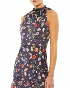 Floral Print Tie Neck Midi Dress -Women's Skirt 55629 PFO 3 WS