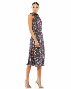 Floral Print Tie Neck Midi Dress -Women's Skirt 55629 PFO 4 WS