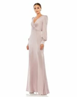 Satin Ruched Bishop Sleeve Gown -Women's Skirt 55635 RosePink AB