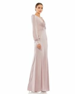 Satin Ruched Bishop Sleeve Gown -Women's Skirt 55635 RosePink AS