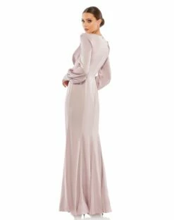 Satin Ruched Bishop Sleeve Gown -Women's Skirt 55635 RosePink BK