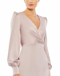 Satin Ruched Bishop Sleeve Gown -Women's Skirt 55635 RosePink CL