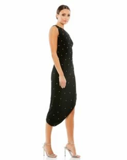 Rhinestone Encrusted One Shoulder Asymmetrical Hem Mid -Women's Skirt 55646 Black AS