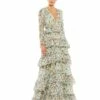 Floral Printed Tiered Ruffle Long Sleeve Gown 1 Floral Printed Tiered Ruffle Long Sleeve Gown -Women's Skirt 55664 Multi AB