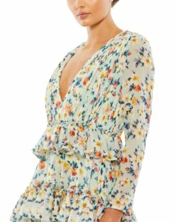 Floral Printed Tiered Ruffle Long Sleeve Gown -Women's Skirt 55664 Multi CL