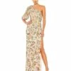 Floral 3/4 Sleeve Sequined Cutout Gown -Women's Skirt 5567 NudeMulti AB