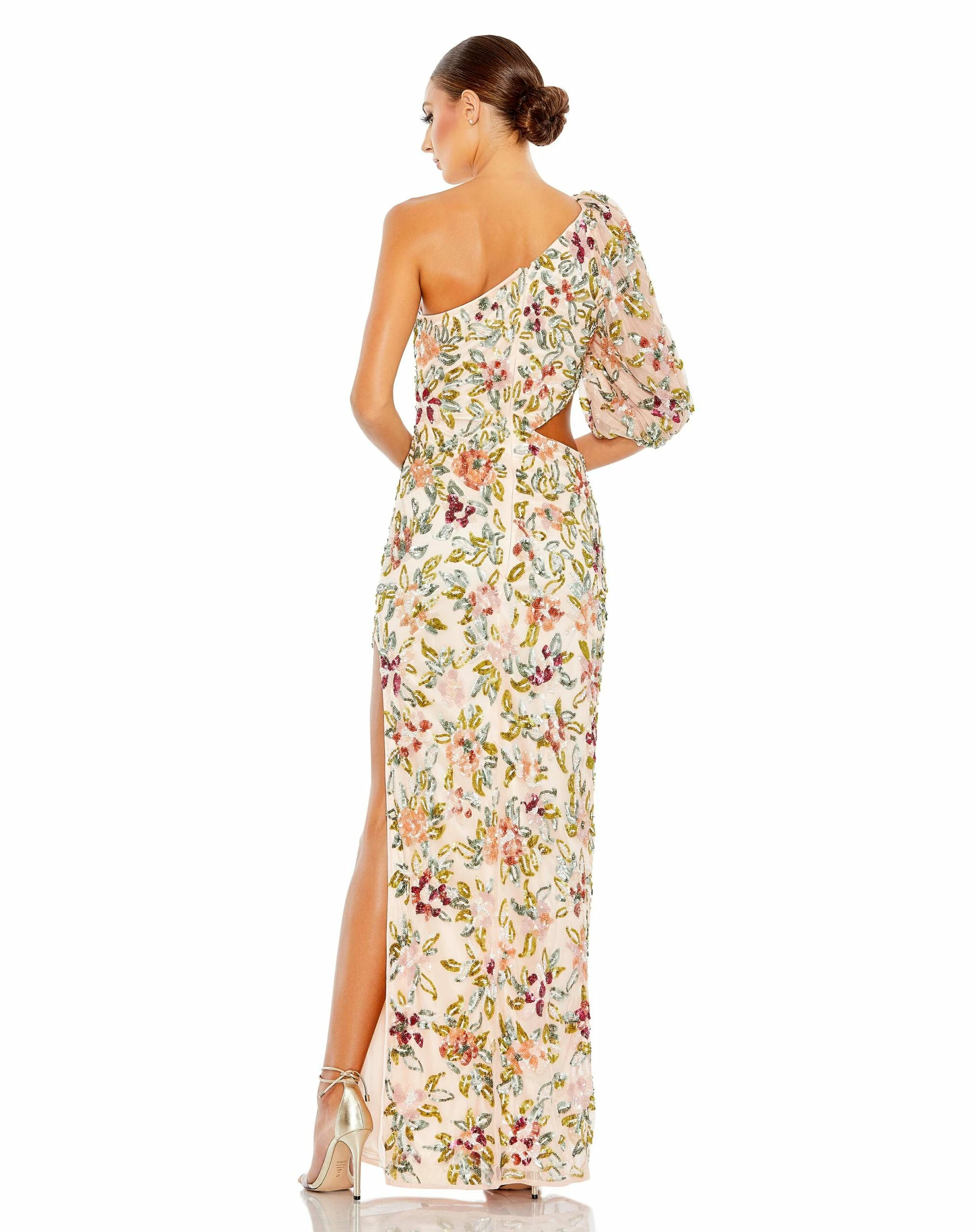 Floral 3/4 Sleeve Sequined Cutout Gown 4 Floral 3/4 Sleeve Sequined Cutout Gown - Image 2