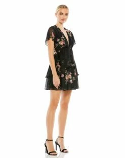 Tiered Ruffle Floral Print V Neck Butterfly Sleeve 9 Tiered Ruffle Floral Print V Neck Butterfly Sleeve -Women's Skirt 55673 BMU 4 WS