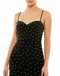Sleeveless Pearl Encrusted Sweetheart Mini Dress -Women's Skirt 55678 Black CL