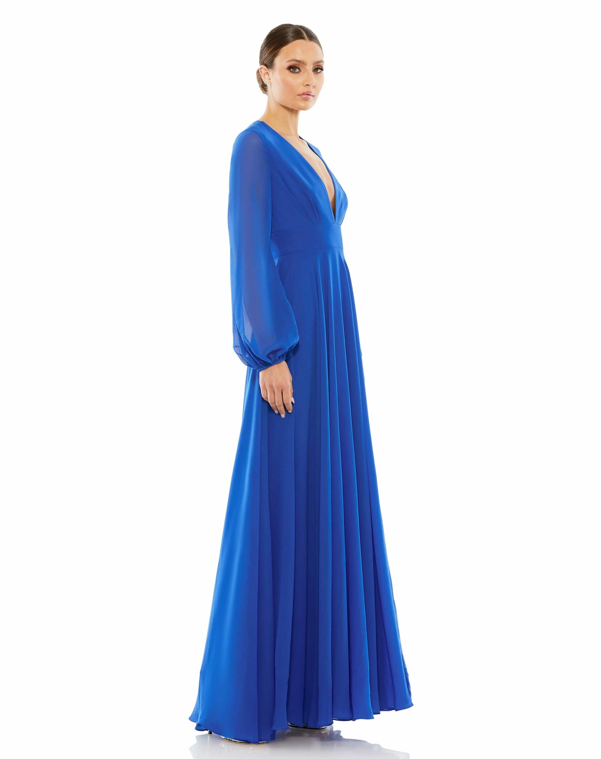V-Neck Illusion Long Sleeve Chiffon Gown 8 V-Neck Illusion Long Sleeve Chiffon Gown - Image 6