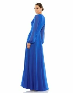 V-Neck Illusion Long Sleeve Chiffon Gown 13 V-Neck Illusion Long Sleeve Chiffon Gown -Women's Skirt 55682 RoyalBlue BK