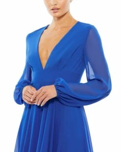 V-Neck Illusion Long Sleeve Chiffon Gown 15 V-Neck Illusion Long Sleeve Chiffon Gown -Women's Skirt 55682 RoyalBlue CL
